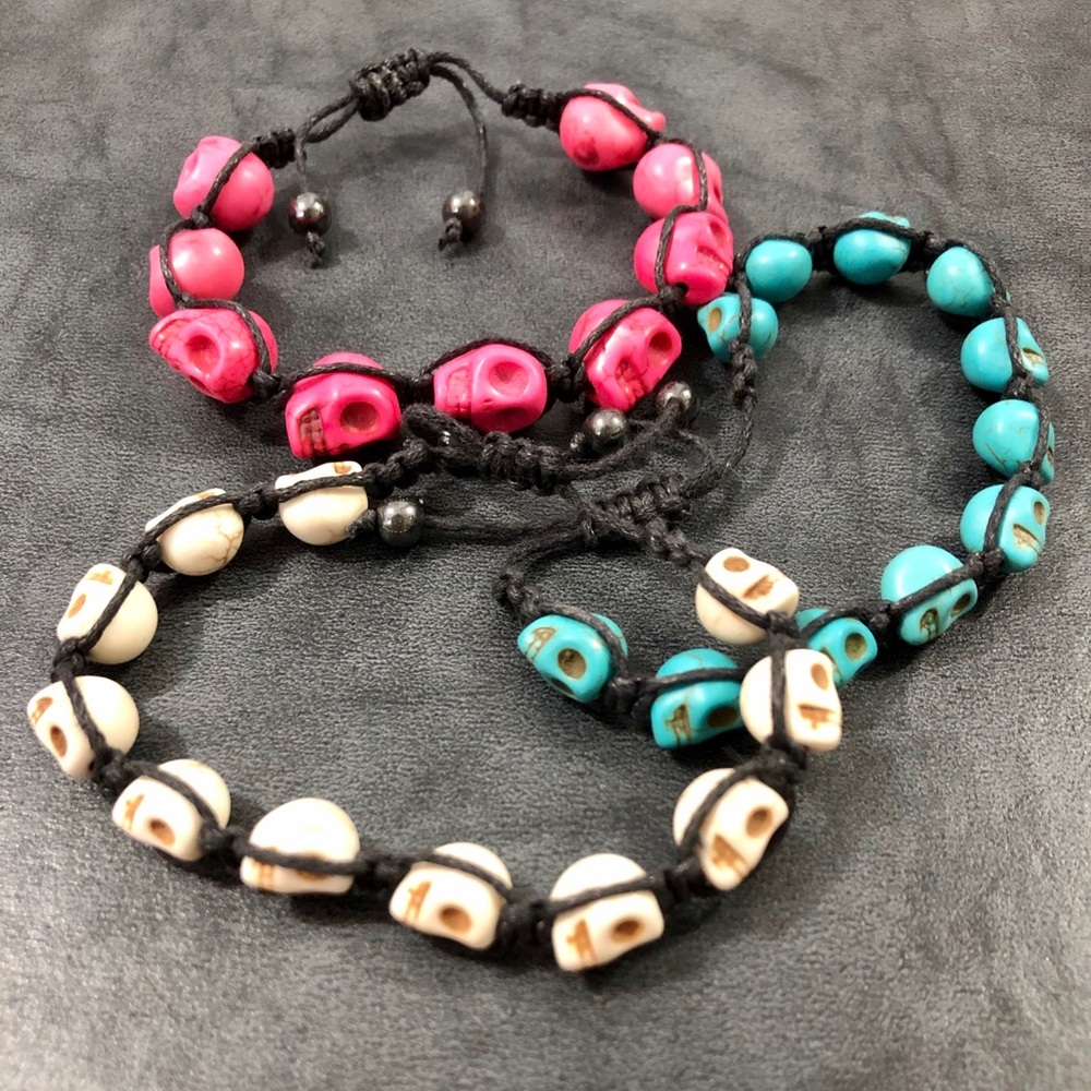 3 adjustable skull bracelets